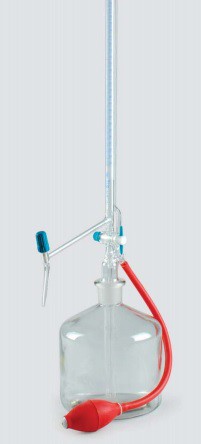 Buret tự động khóa PTFE 25ml, kèm giấy chứng nhận bao gồm chai 2 lít và quả bóp Duran