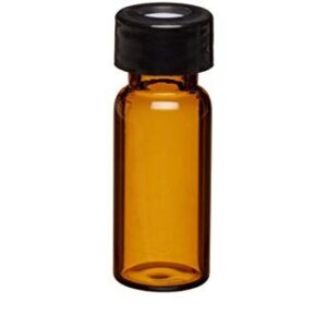 Chai vial nâu 1.8 ml, nắp vặn đen PP có lỗ 12x32mm đệm PTFE đỏ Wheaton