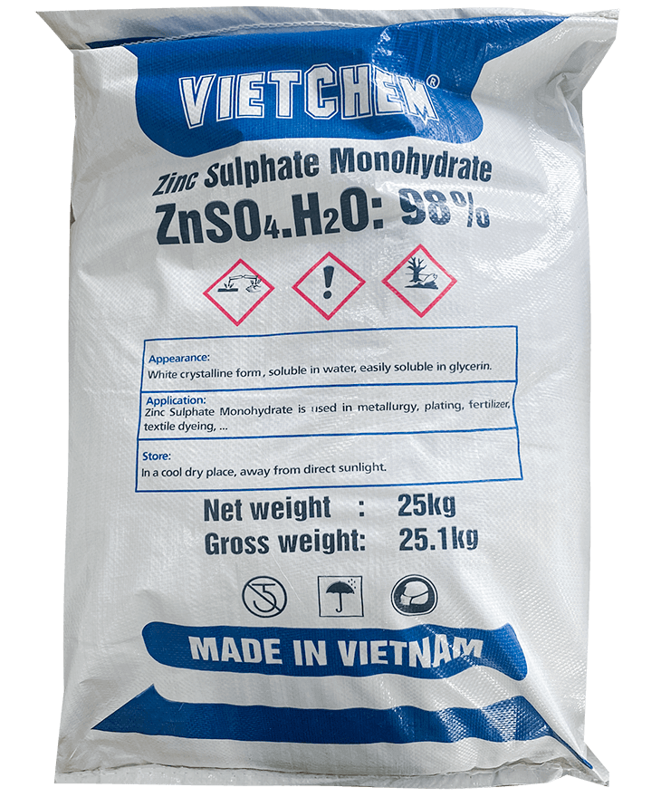 Zinc sulfate monohydrate ZnSO4.H2O 98%, Việt Nam, 25kg/bao